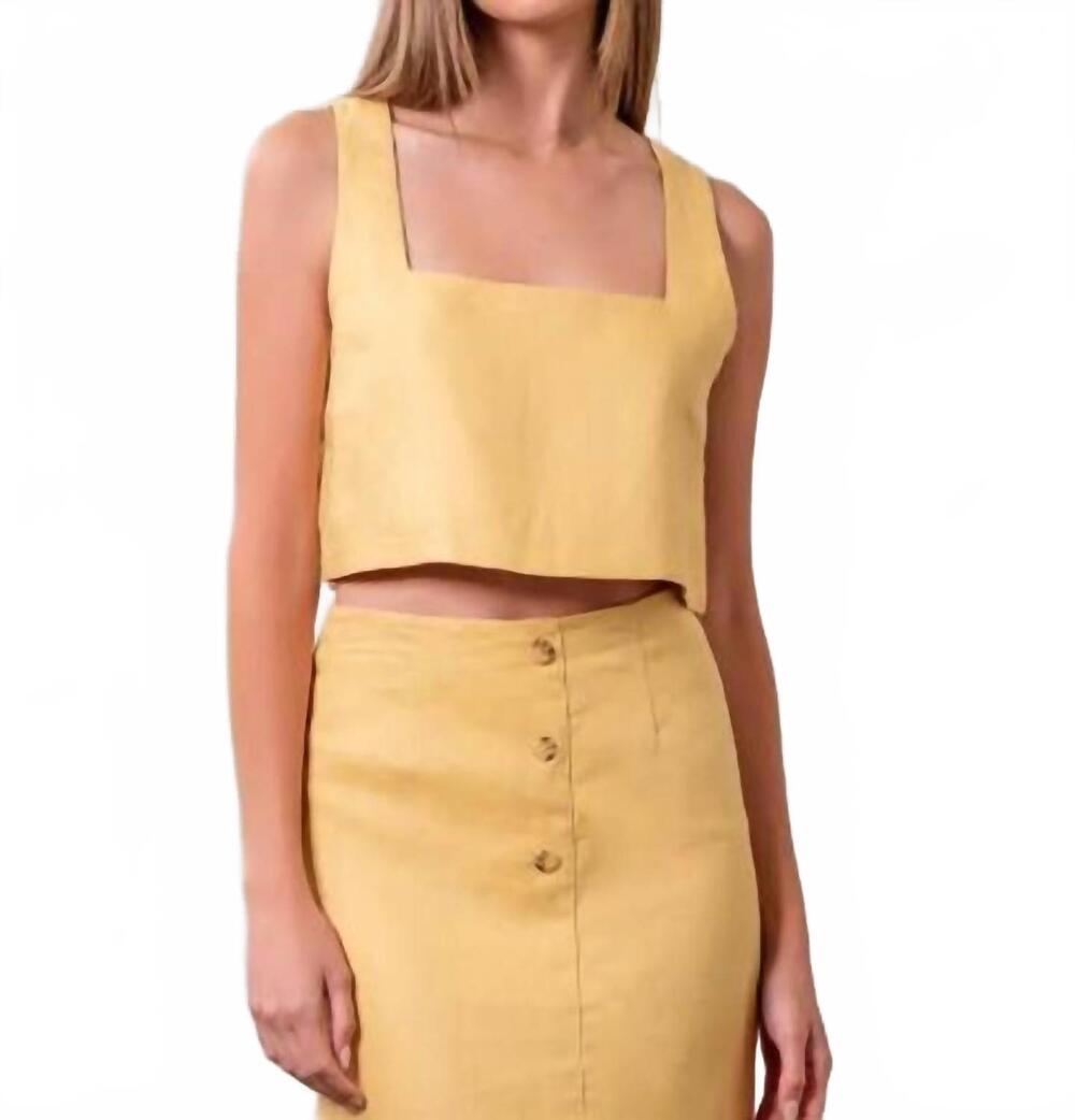 NEW MOON RIVER square neck sleeveless linen crop top in light yellow